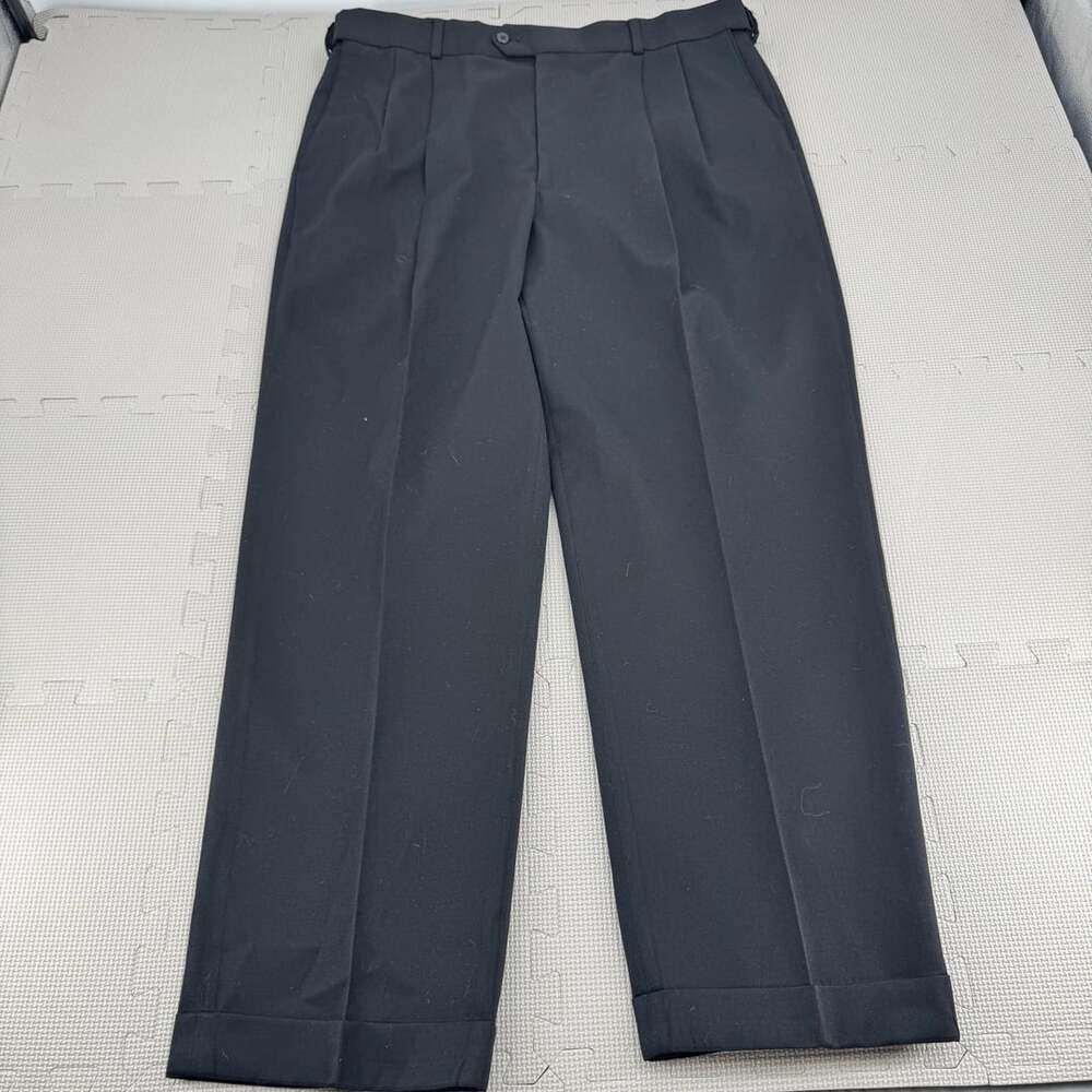 Louis Raphael Luxe 100% Wool Dress Pants Size 38x30 Black Pleated Cuffed